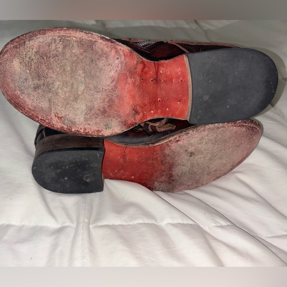 Freebird by Steven Wine Leather Buckle Strap Ankle Boots - Picture 4 of 13
